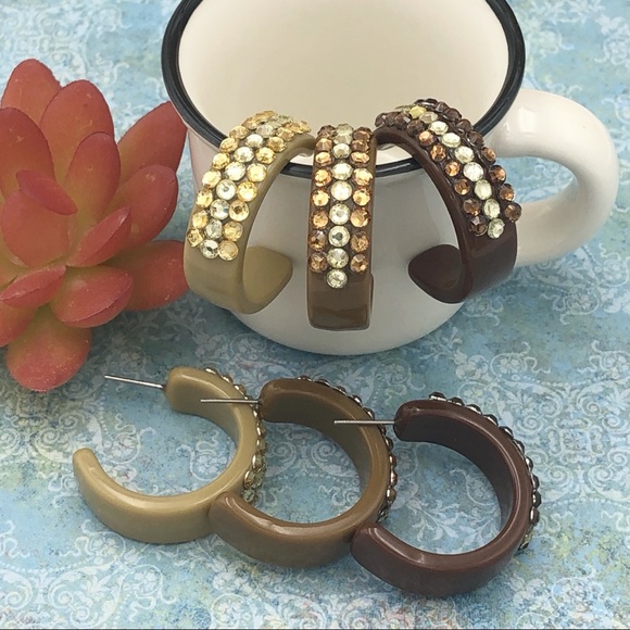 🍀 Brown Glitz Glam Plastic Statement Hoop Earrings - Picture 1 of 2